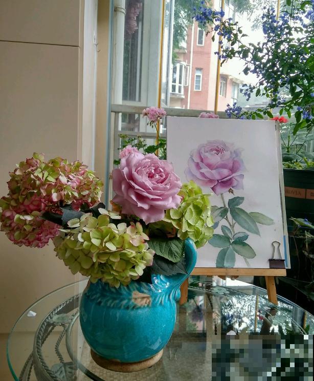 她家的花一开，就赶紧画成水彩画，比真花还美！