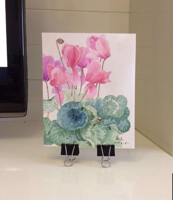 她家的花一开，就赶紧画成水彩画，比真花还美！